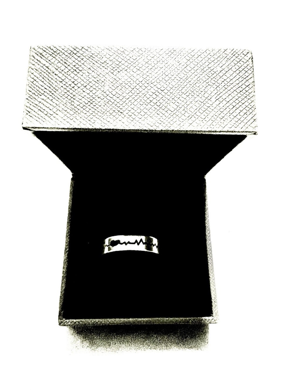 My Heart Beats For You Silver Script Band Ring with Pulse Engraving